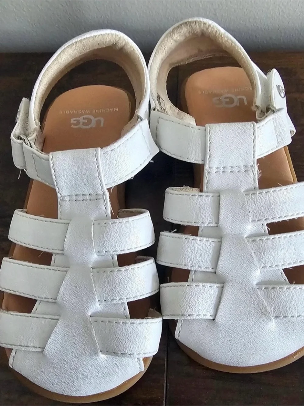 UGG Kids White Strappy Leather Sandals